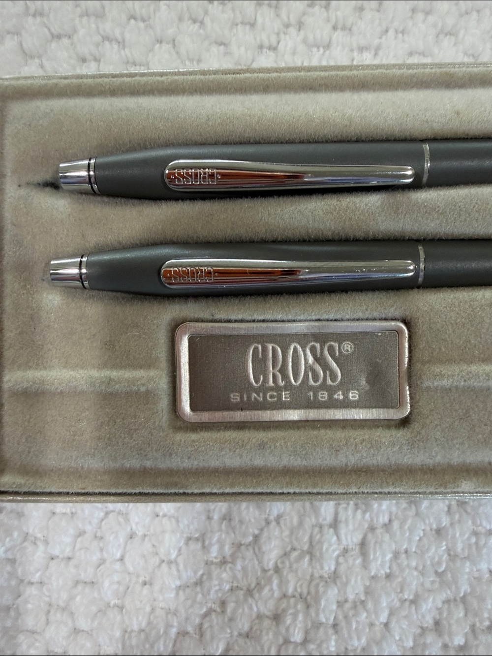 Vintage Cross Pen and Pencil Set in Dark Gray with Chrome Accents - Picture 2 of 3